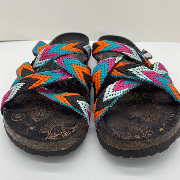 NEW Muk Luks Slip-on Sloan Slide Sandals Multicolor Bands Across Top Shoe SZ 10 - Picture 3 of 7
